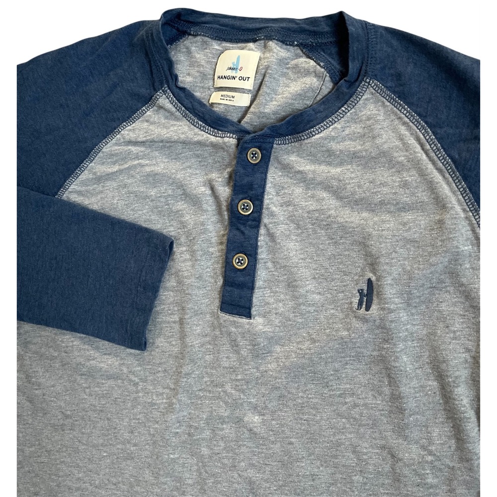 Johnnie-O Hangin Out Mens Henley Shirt Gray Blue Raglan Long Sleeve Sz Medium